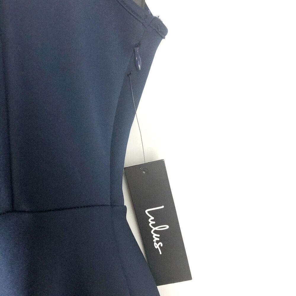 LULU’s Blue Sheer Determination Navy Blue Mesh Skater Dress Small New With Tags - Picture 5 of 10
